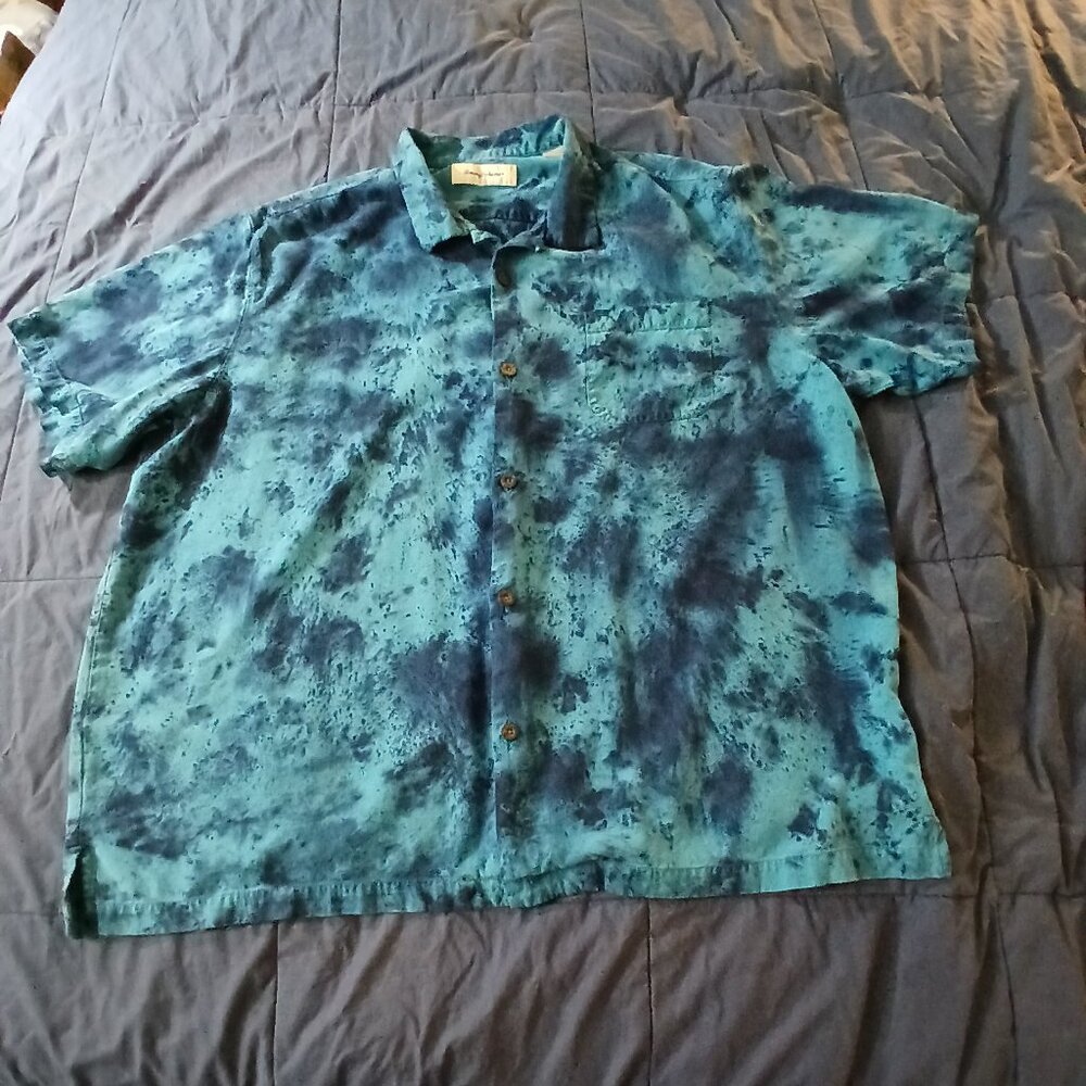Black & Blues - Tie Dyed 100% Silk Camp Shirt